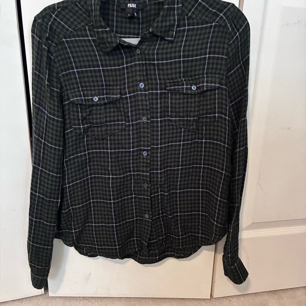 PAIGE Black and Green Plaid Flannel Women’s Small Button Up Shirt